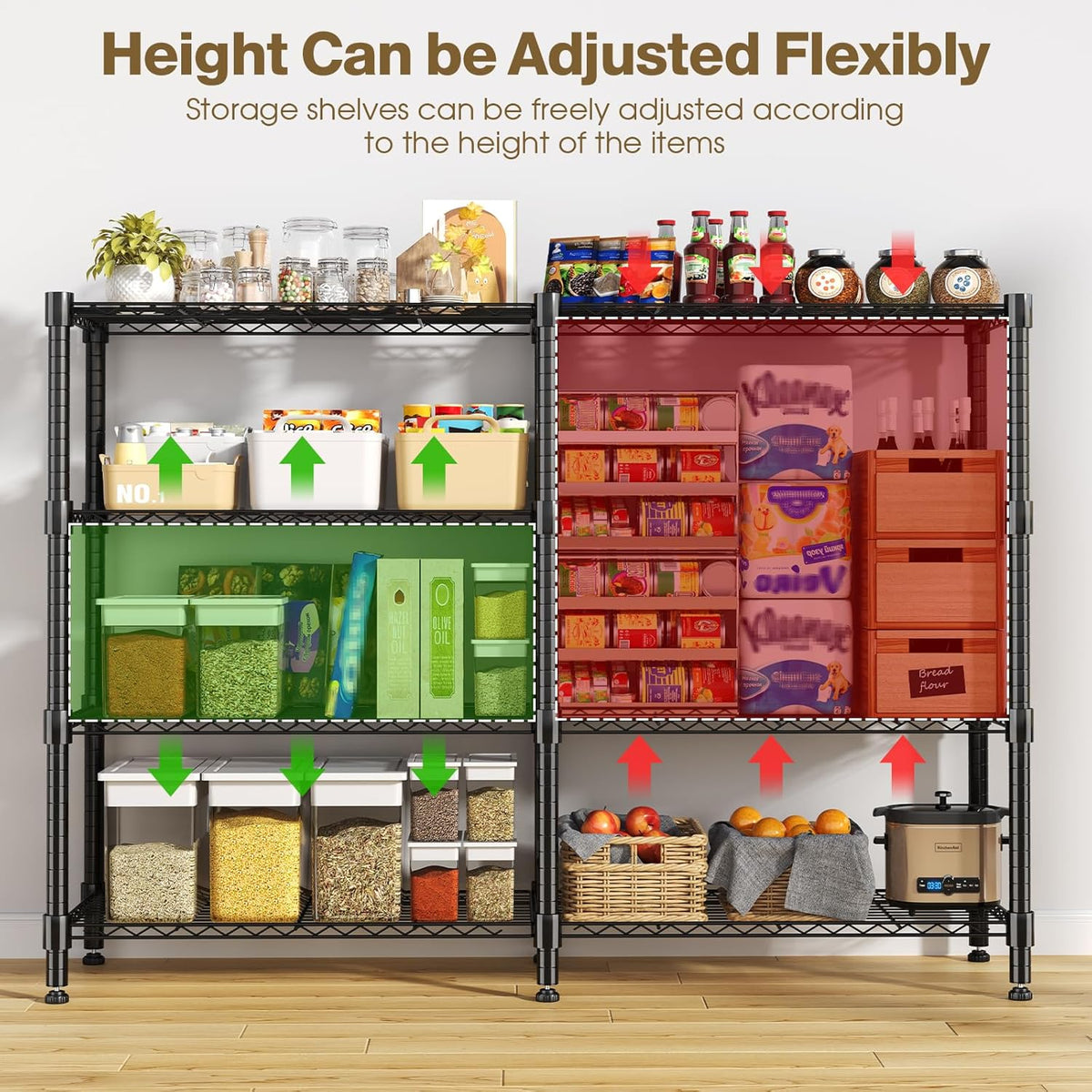 Himimi 4-Tier Adjustable Metal Shelving - 1600LBS Capacity, Heavy Duty Wire Organizer for Kitchen