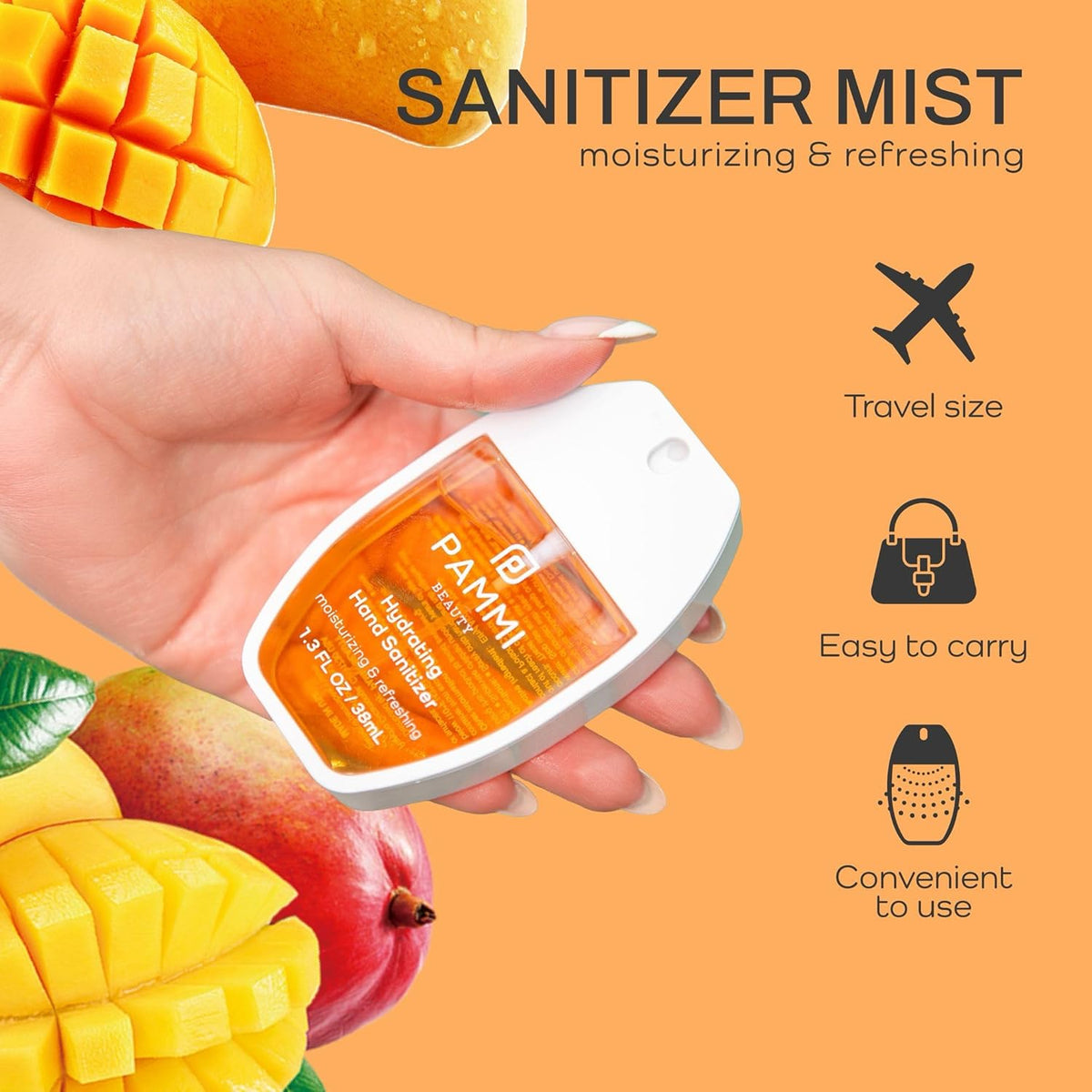 PAMMI Power Mist Hydrating Hand Sanitizer Spray, Portable Travel Size Pocket Hand Sanitizer