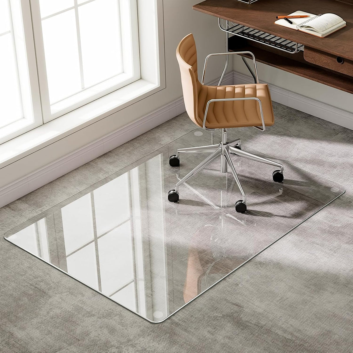 GLSLAND 47"x32" Tempered Glass Chair Mat Heavy-Duty Floor Protector for Carpet & Hard Floors