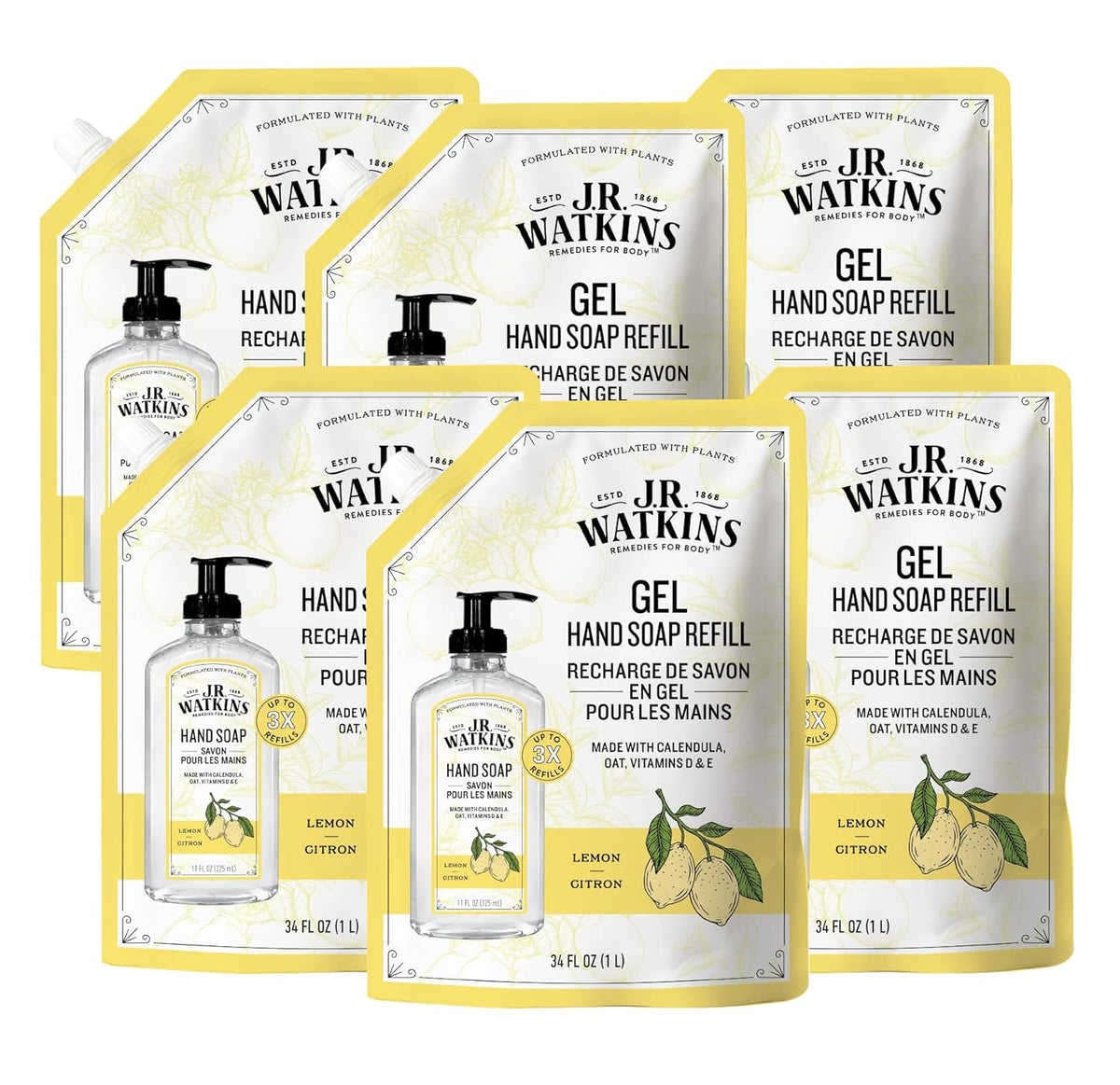 J.R. Watkins Gel Hand Soap Refill Pouch, Scented Liquid Hand Wash for Bathroom or Kitchen, USA Made