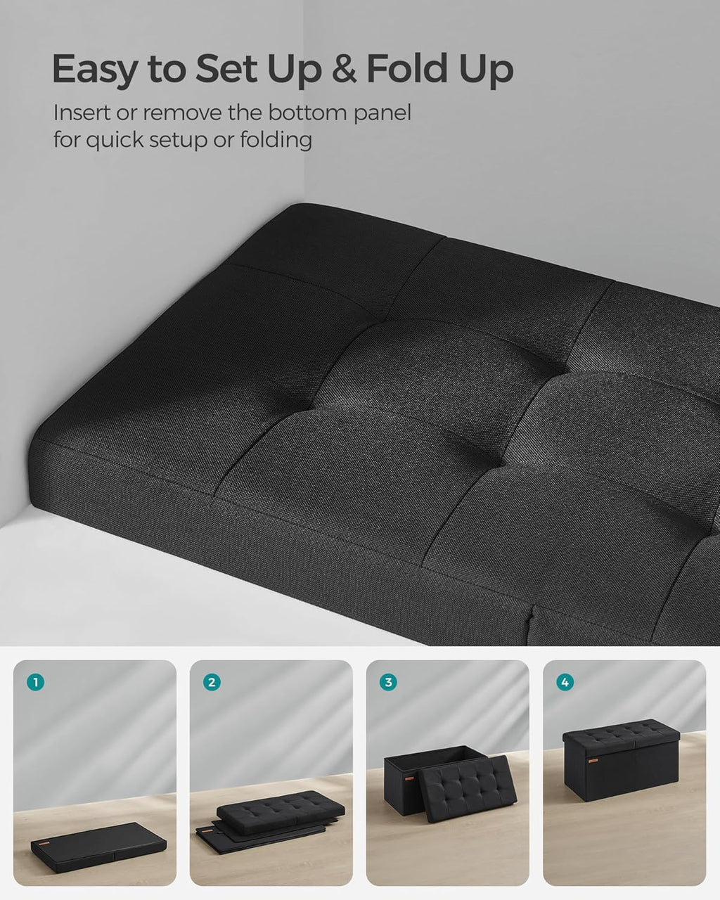 SONGMICS Mazie Collection - 30 Inches Storage Ottoman, Foldable Storage Bench with Flipping Lid