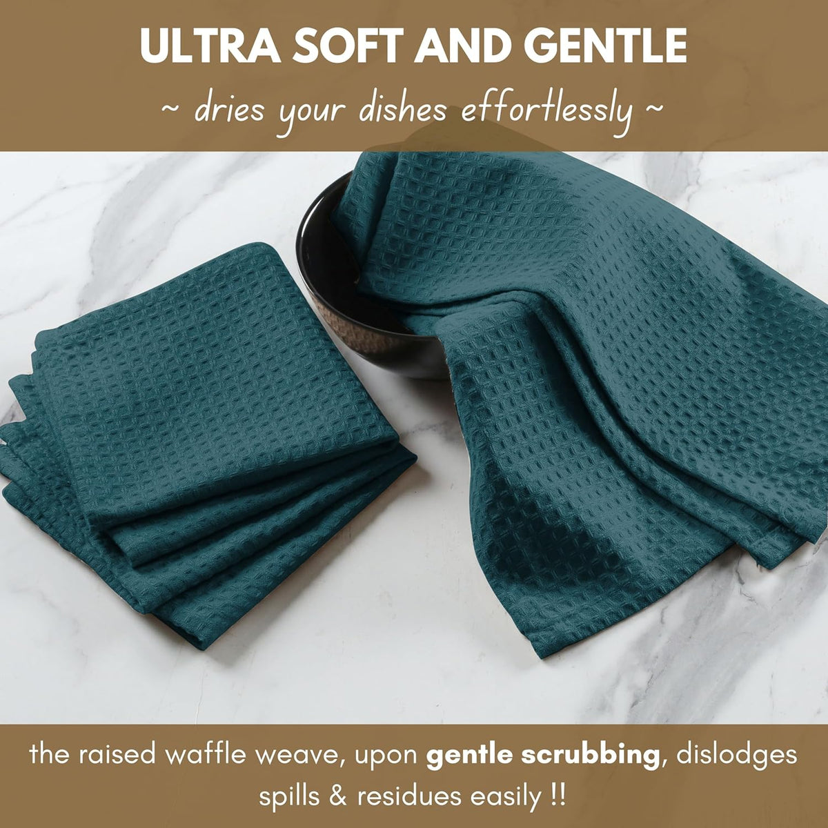 Native Fab Waffle Weave Kitchen Towels, 4 Pack, 16x26 inches, 100% Cotton, Soft & Absorbent Towel