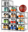 12 Pack Shoe Boxes Shoes Organizer, Shoe Storage Organizer Boxes with Magnetic Door, Clear Shoe