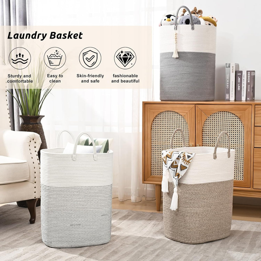 Woven Laundry Basket for Clothes, 100L Large Rectangle Laundry Hampers with Beads Tassel, Nursery