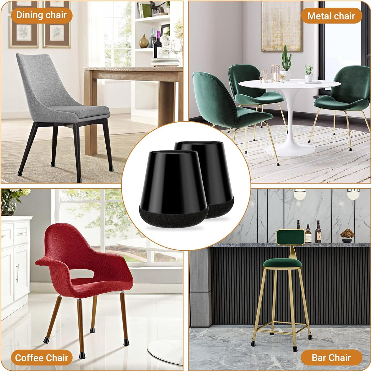 24 PCS Silicone Chair Leg Floor Protectors Small (0.8"-1") Rubber Felt Furniture Pads Chair Legs