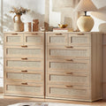 LEYAOYAO Rattan Dresser for Bedroom Set of 2, 42" Tall Chest of Drawers, Modern 6 Drawers Boho