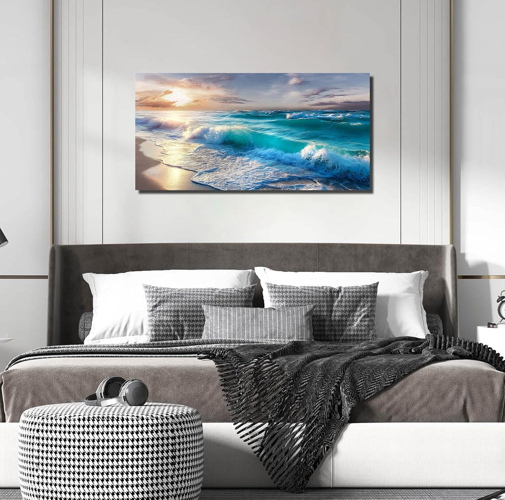 GUGIKA Ocean Wall Art for Living Room, Blue Wave and Large Coastal Beach Canvas Wall-Decor for