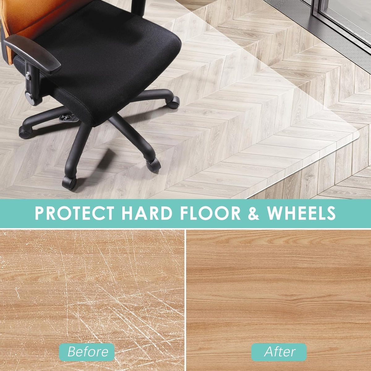 Vicwe Office Chair Mat for Hard Floor, 60"x48" Anti-Slip PVC Computer Chair Mat, Easy Glide for