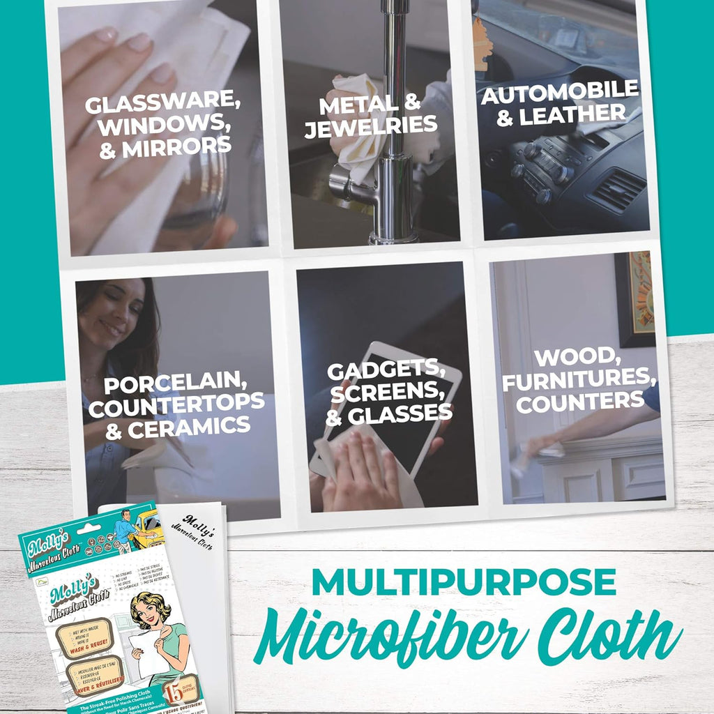 Molly's Marvelous Cloth, Streak-Free, Lint-Free Microfiber Cleaning Cloth, Polishing Cloth for