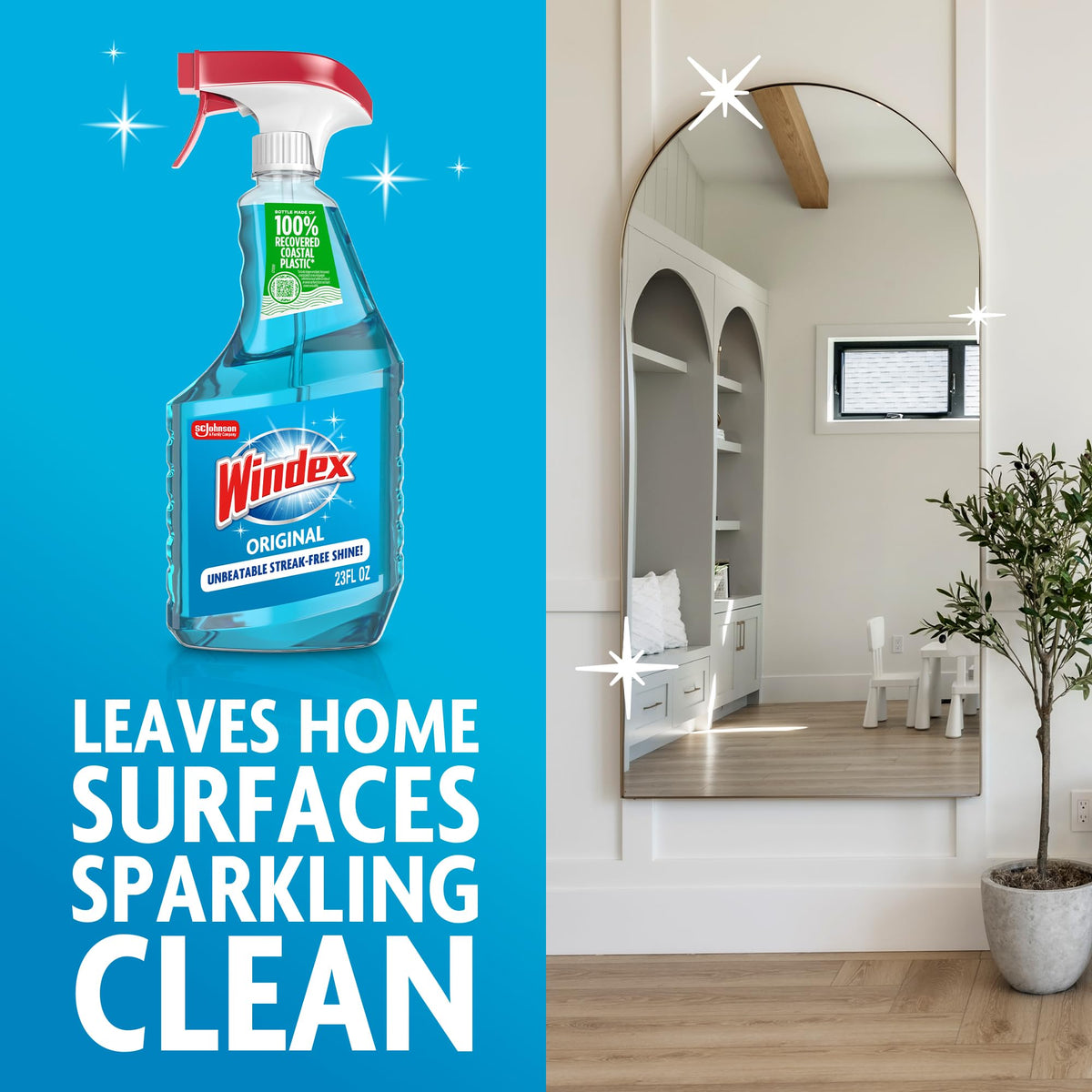 Windex Glass and Window Cleaner Spray Bottle, Bottle Made from 100% Recycled Plastic, Surface