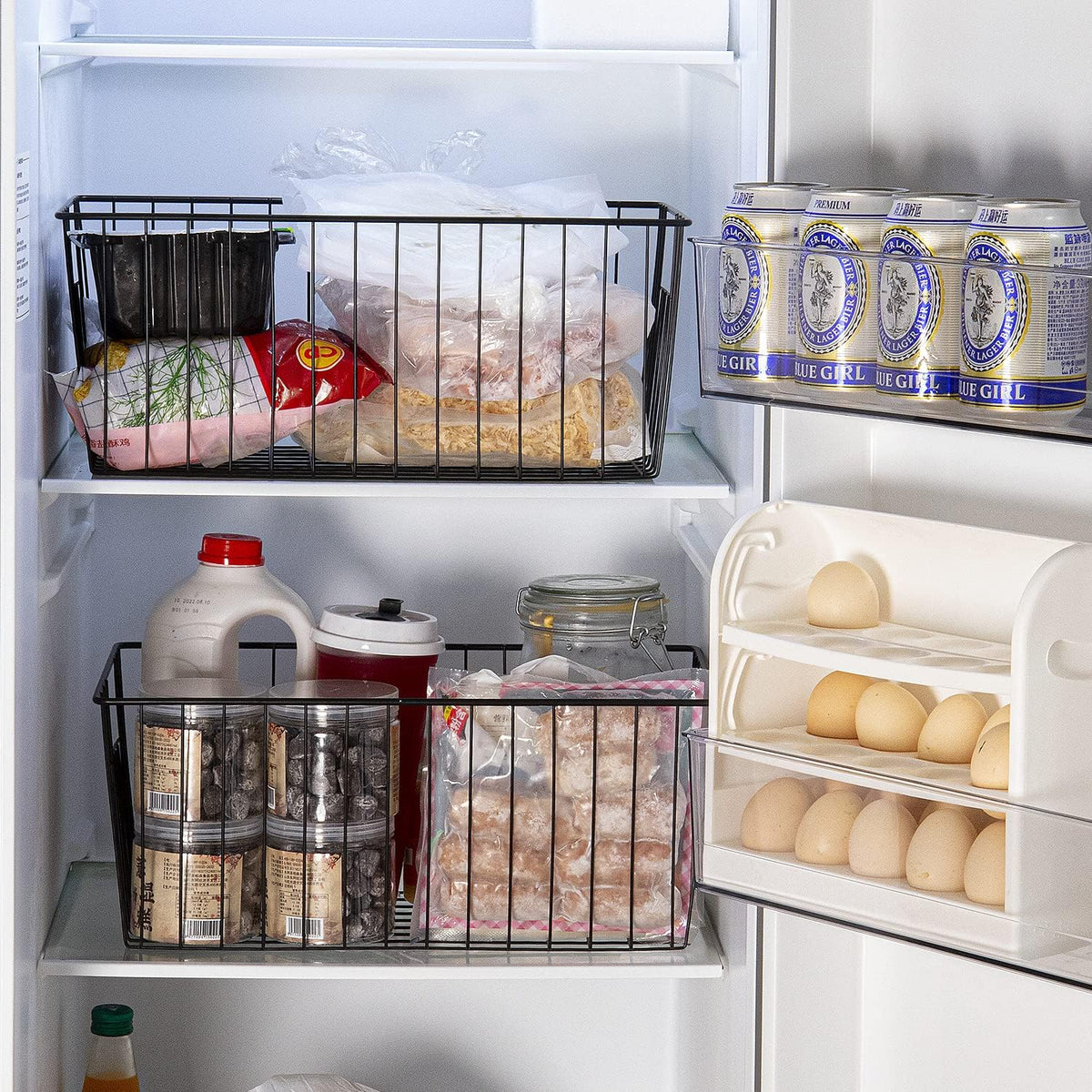16" L x 12" W Wider Freezer Storage Organizer Baskets Container, Deep Metal Wire Chest Upright