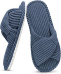 Evshine Summer House Slippers for Women Corduroy Cross Bow Indoor Slippers Open Toe Slip On Bedroom
