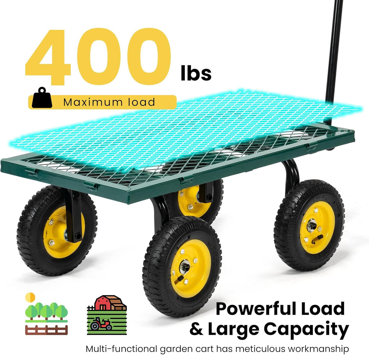 VIVOHOME Heavy Duty 400 Lbs Capacity Mesh Steel Garden Cart Folding Utility Wagon with Removable