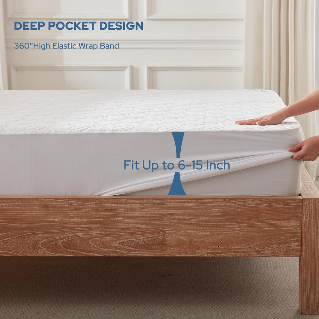 BEDLORE Waterproof Mattress Protector, Full Size Mattress Pad with Deep Pocket 6"-15" Depth, Soft