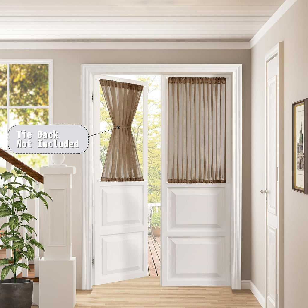 Tollpiz Small Sheer Door Curtain Closet Linen Textured Curtain Sheers Doorway Light Filtering Voile