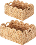 Scalloped Basket Wicker & Rattan Storage Basket with Built-in Handles, Large Woven Water Hyacinth