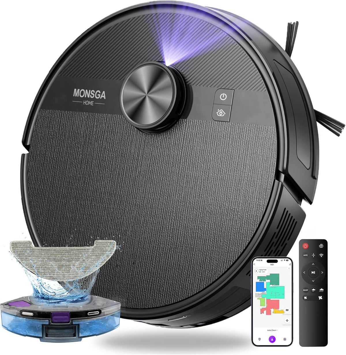 MONSGA Robot Vacuum and Mop Combo, 5000Pa Robotic Vacuum with Lidar Navigation, 180mins Runtime