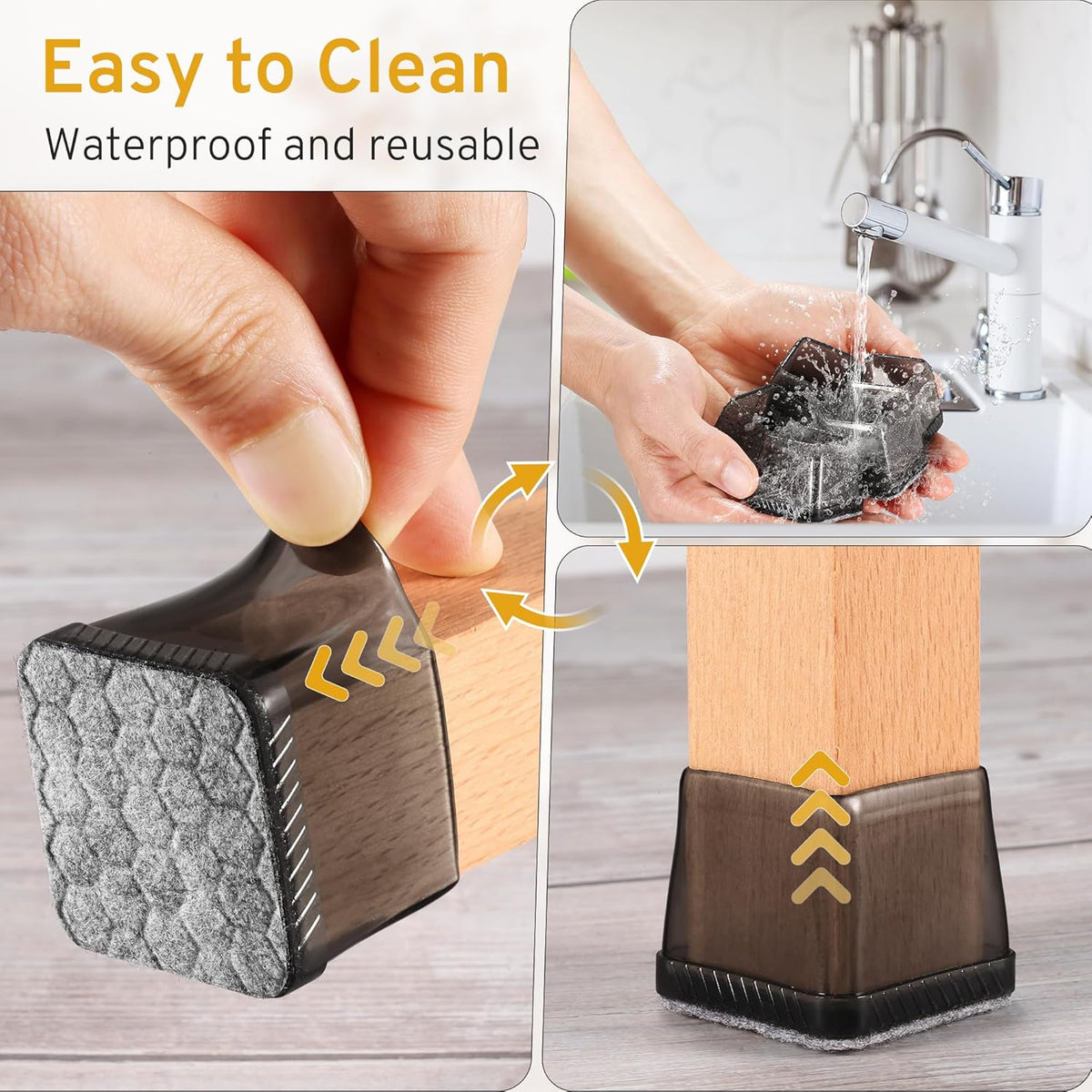24PCS Square Chair Leg Floor Protectors, Furniture Sliders, Chair Leg Protectors for Hardwood