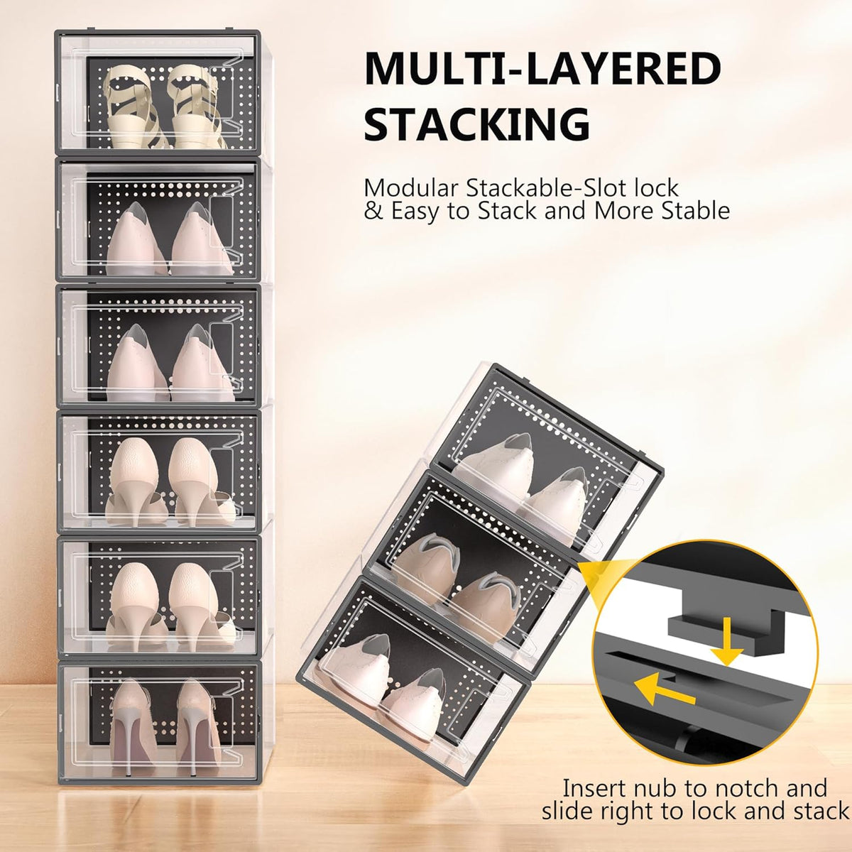 Secret Space 12 Pack XXX Large Shoe Organizer Storage Boxes for Closet, Modular Space Saving Shoe