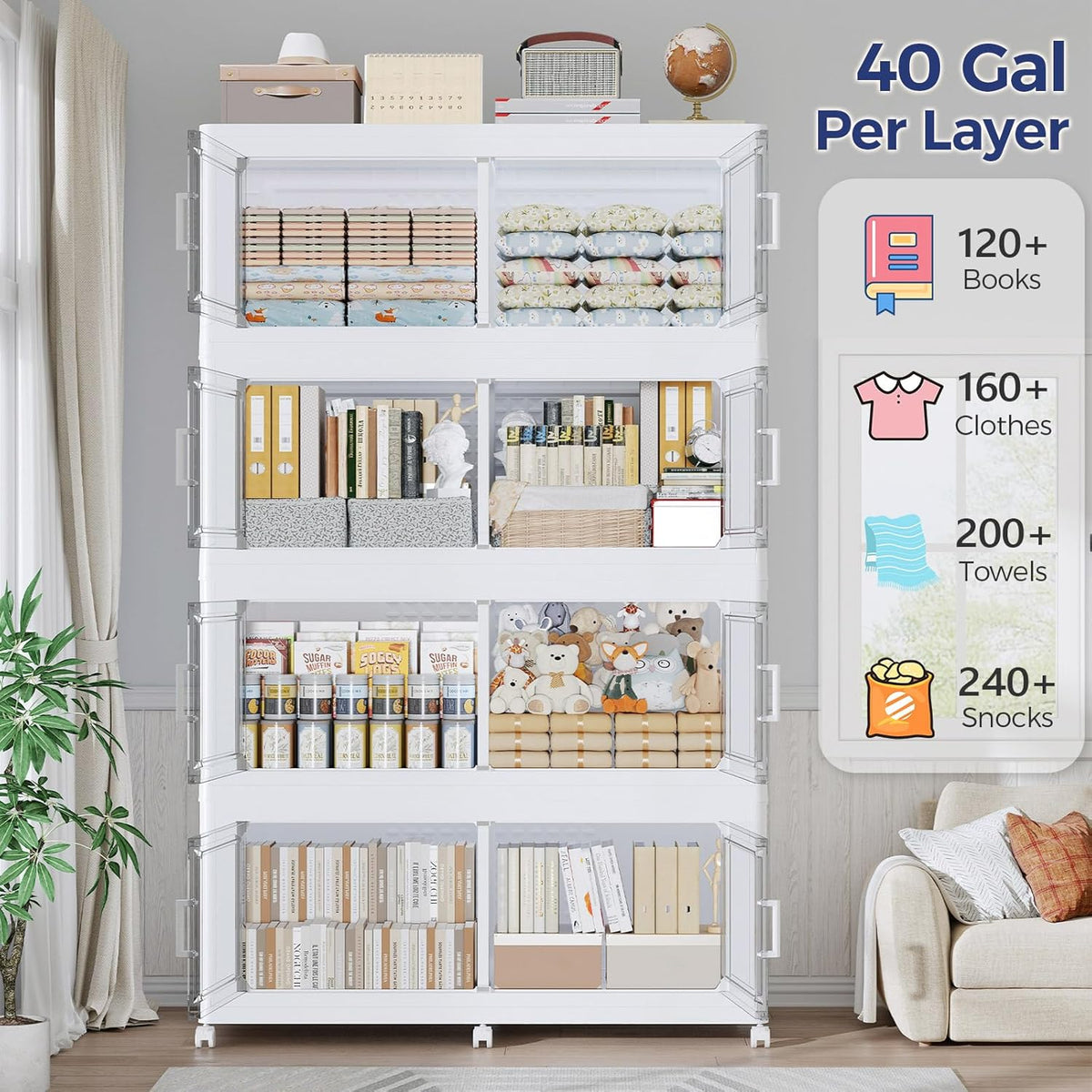160GAL Extra Large Storage Bins with Lid, 640Qt Stackable Closet Organizers and Drawers