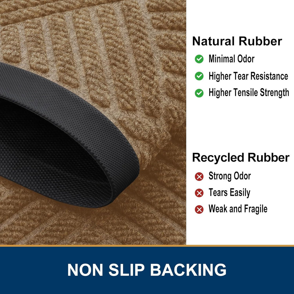 Smiry Front Door Mat Outside Entrance, Heavy Duty Outdoor Indoor Mat, Natural Rubber Doormat, Non