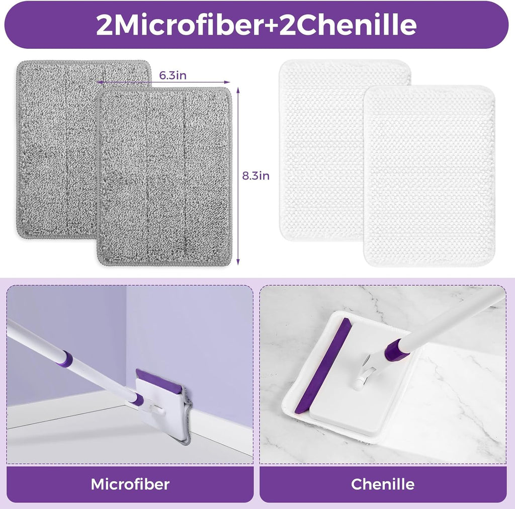 4 Mop Pads Refill for wlich Baseboard Cleaner(2 Chenille Pads+2 Microfiber Pads),Baseboard Cleaner