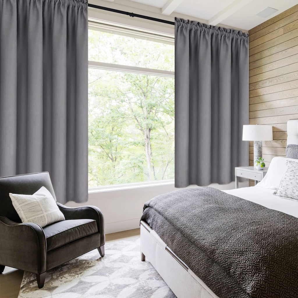 DWCN Grey Blackout Curtains for Bedroom – Rod Pocket Thermal Insulated Energy Saving Drapes for