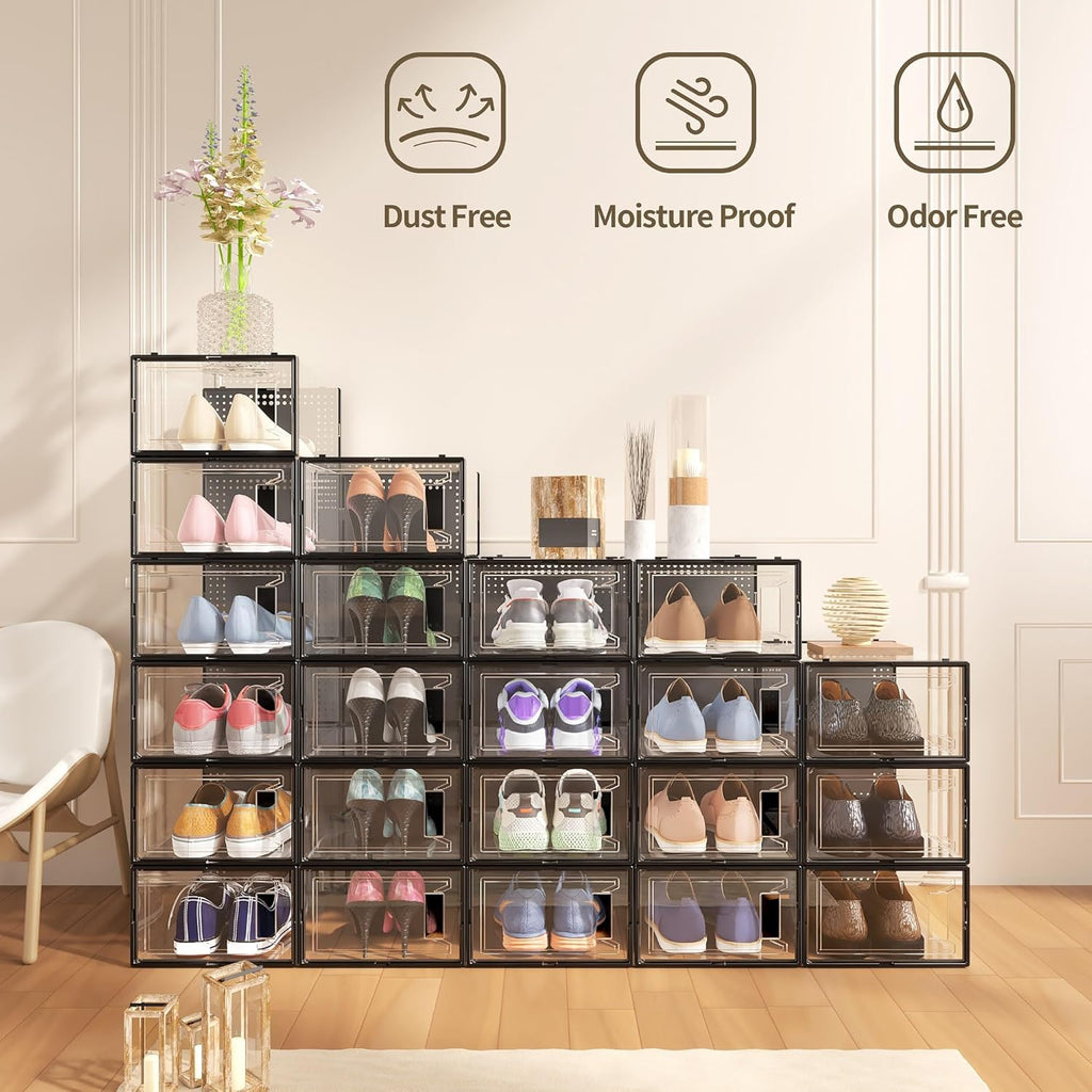 Secret Space 12 Pack XXX Large Shoe Organizer Storage Boxes for Closet, Modular Space Saving Shoe