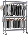 Homdox Rolling Clothes Rack Heavy Duty, 3-Tier Adjustable Wire Shelving Garment Organizer with