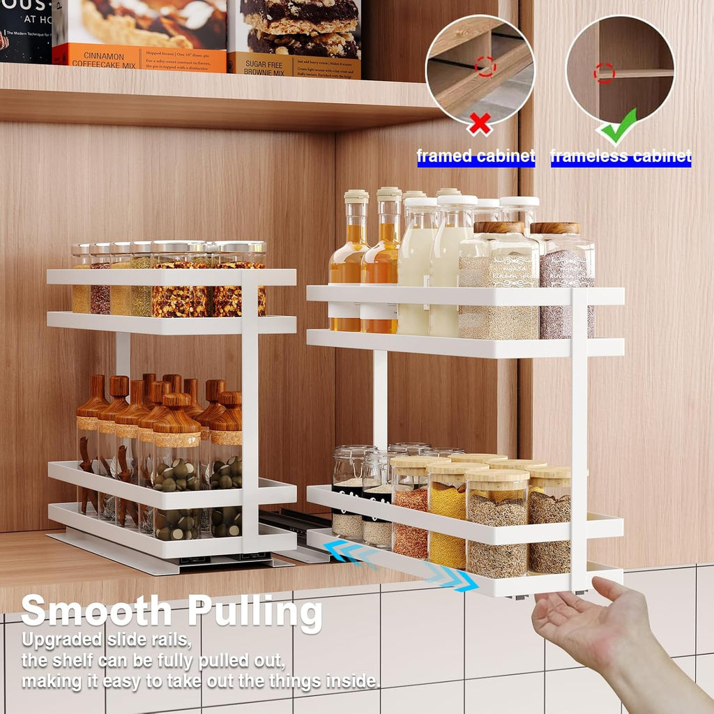 Pull Out Spice Rack Organizer for Cabinet, 2 Tier Metal Slide Out Seasoning Organizer and Storage