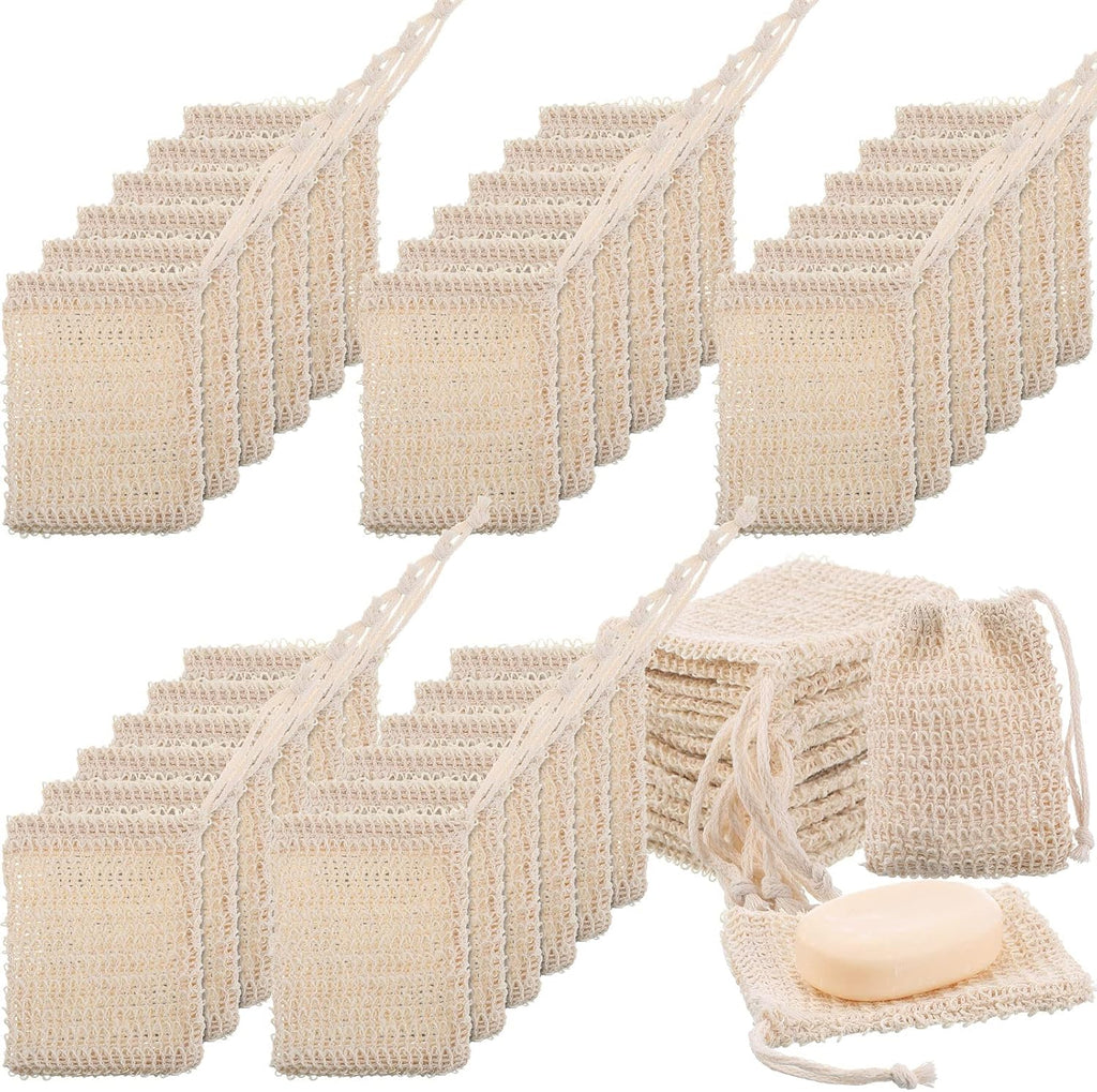 Rtteri 200 Pcs Soap Exfoliating Bag, Natural Sisal Soap Pouch Saver Body Shower Bar Mesh Body Net