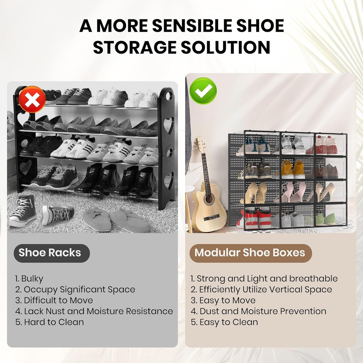 12 Pack XX-Large Modular Clear Plastic Stackable Shoe Storage Organizer for Closet, Space Saving