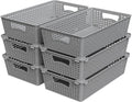 Simple Houseware Stackable Plastic Woven Basket Organizer, 6 Pack, 14.5" x 8.5" x 3.5", Gray