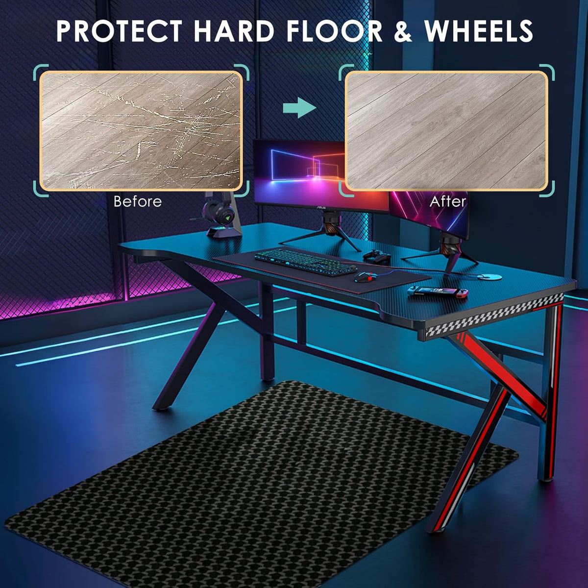 Vicwe Office Chair Mat for Hardwood Floor, 63" x 51" Large Office Chair Mat, Gaming Chair Mat for