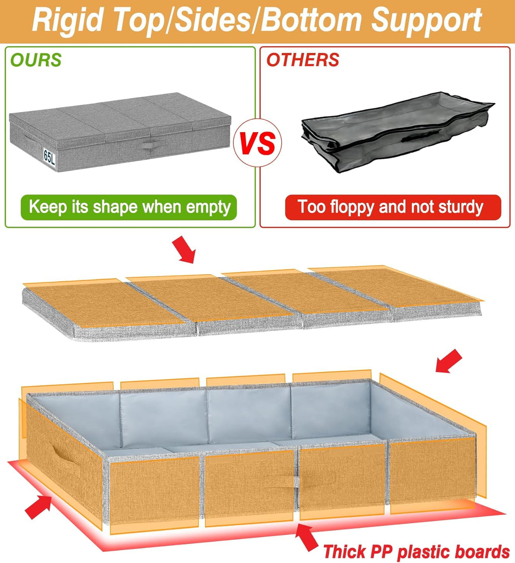 punemi Extra Large Under Bed Storage 65L, 42*16.5*5.8 in Tall underbed storage containers with