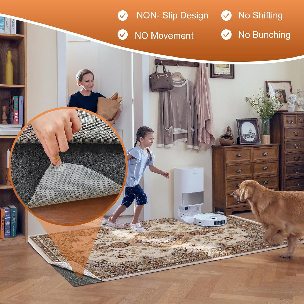 Felt Rug Pad, 2 x 3 Ft Rubber Non-Slip Rug Pad Gripper, Keep Rugs Secure and in Place, Extra Strong