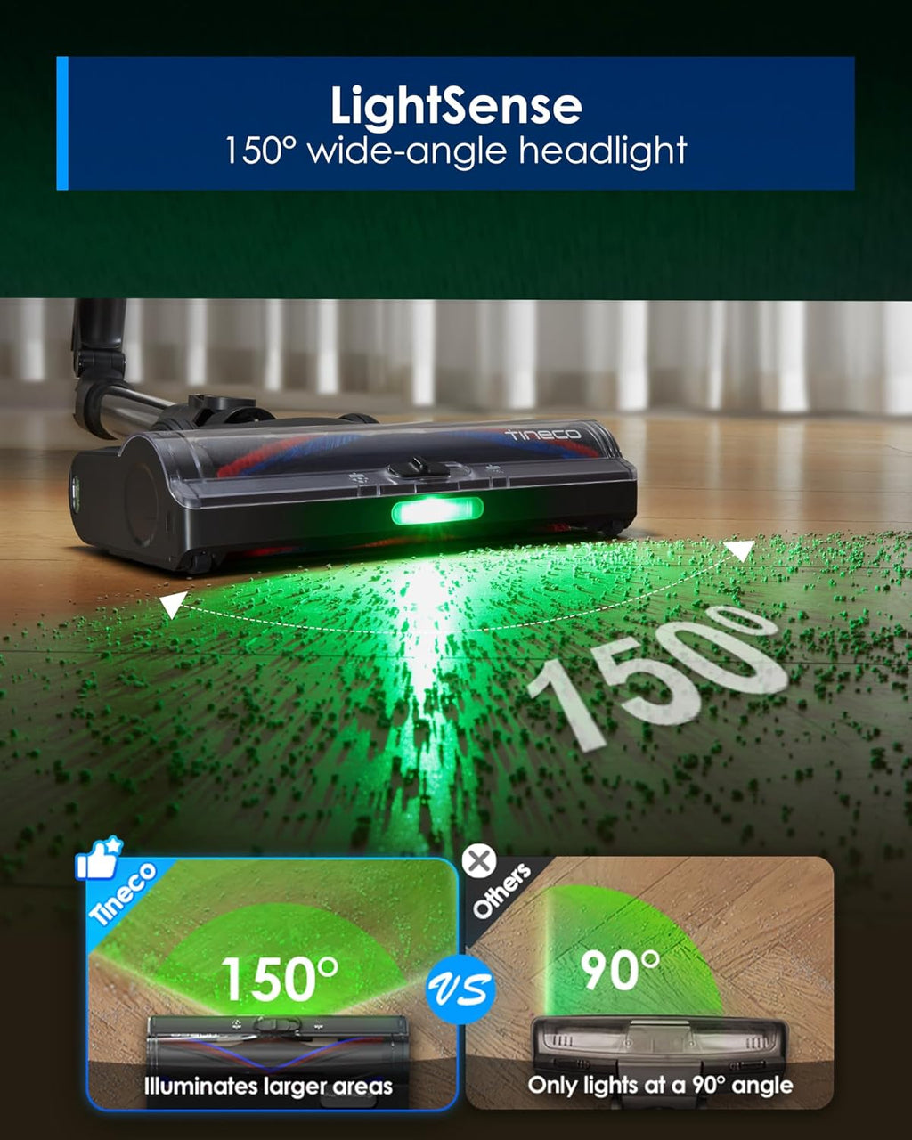Tineco Pure ONE S70 Cordless Vacuum Cleaner, 200AW Powerful Suction, 3D Sense Pro Cleaning System