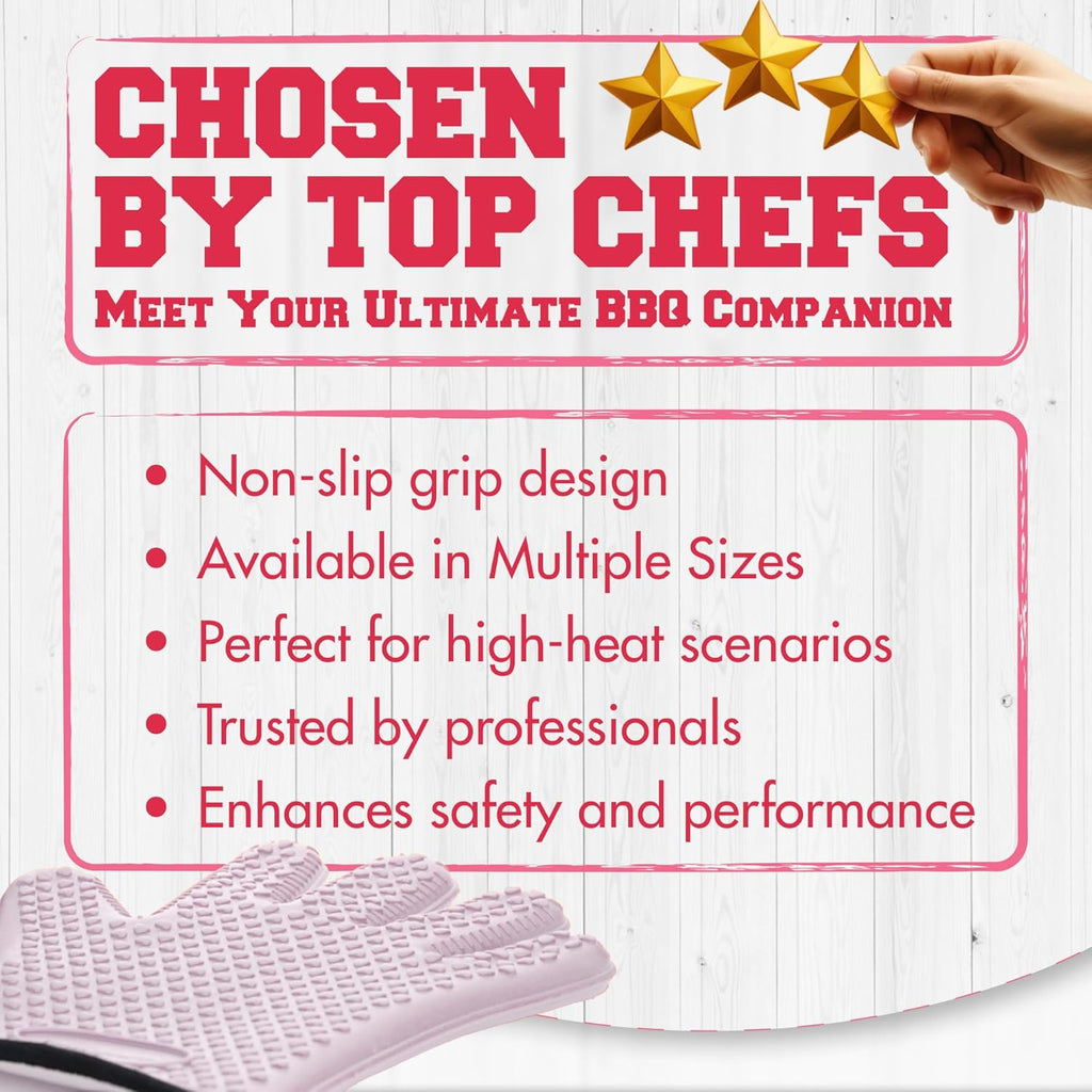 KITCHEN PERFECTION XL Silicone Smoker Oven Gloves for Women -Extreme Heat Resistant BBQ Gloves