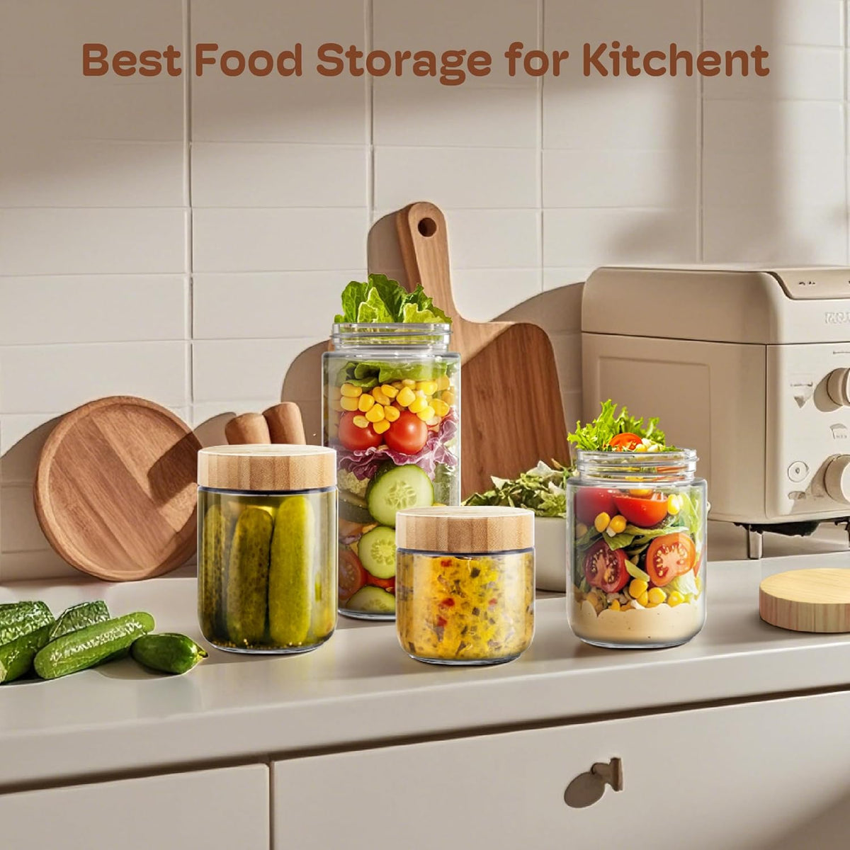 2 pack 10oz Overnight Oats Containers with Bamboo Lids, Glass Jars with Airtight Lids for Meal