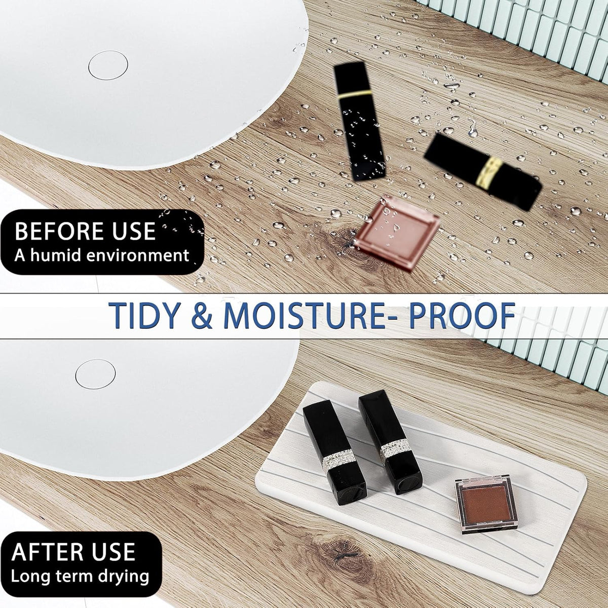 2PCS Water Absorbing Stone Tray, Fast Drying Stone Sink Tray, Water Absorbent Diatomite Trays