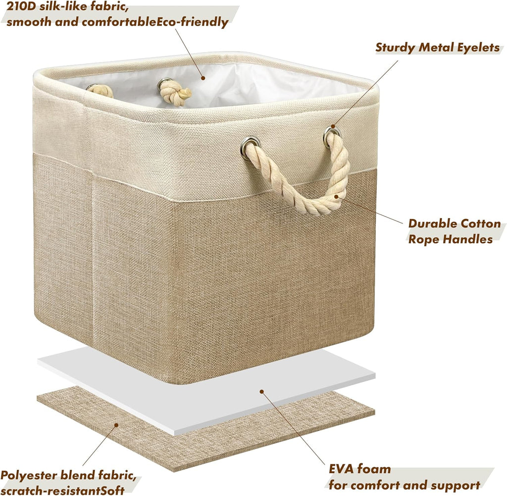 SIMPLE HOUSEWARE Fabric Storage Cubes, 13" x 13" Storage Bin, 3 Pack, Beige