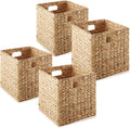 Casafield 10.5" x 10.5" Water Hyacinth Storage Baskets, Natural - Set of 4 Collapsible Cube