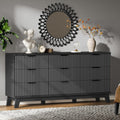 Fluted Dresser with 9 Drawers, 63" Wide Modern Chest of Drawers with Metal Handle, Wooden Dresser