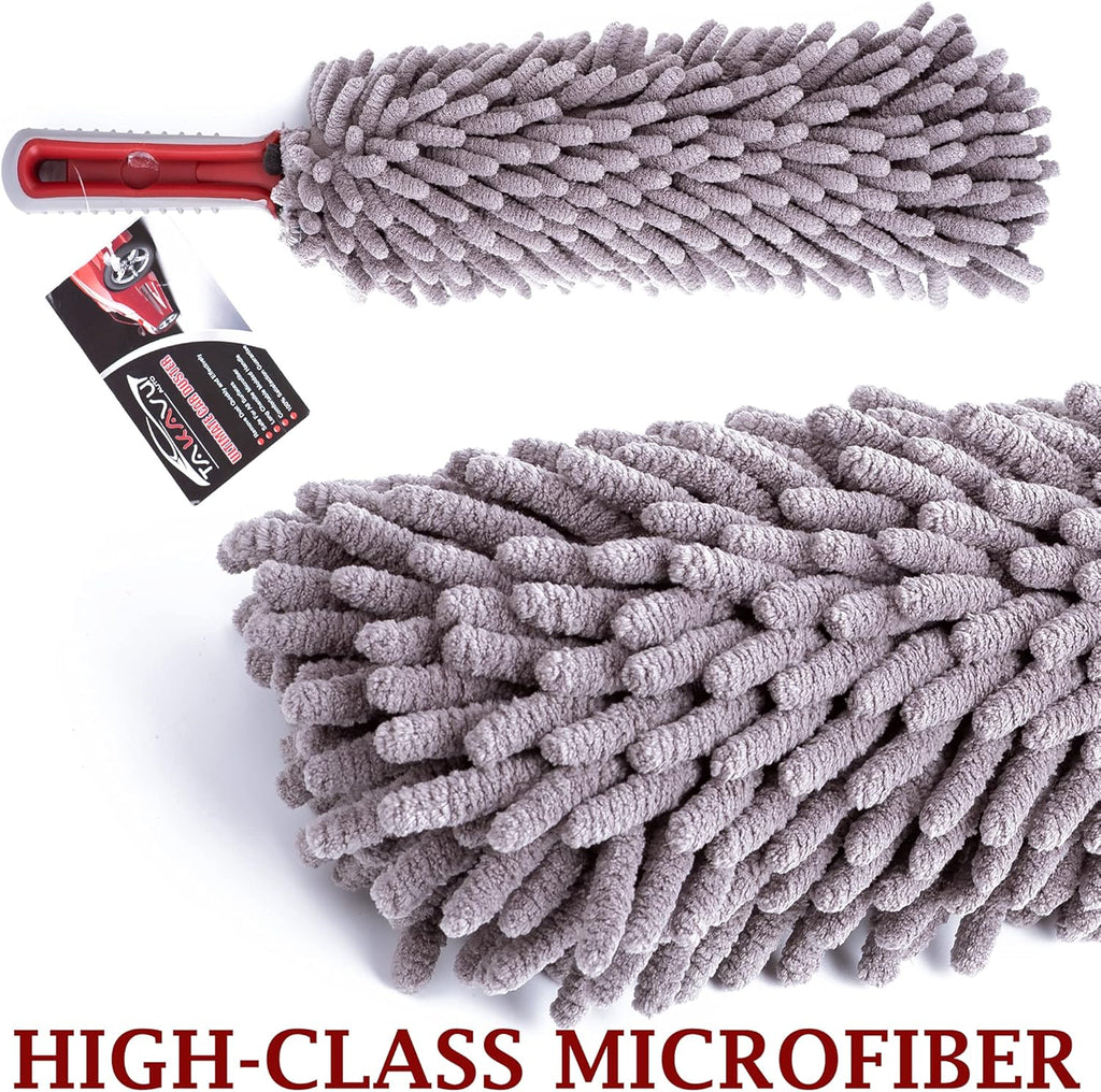 Car Duster Interior by TAKAVU, 360° Microfiber Fingers, Unbreakable Comfort Handle, Lint and