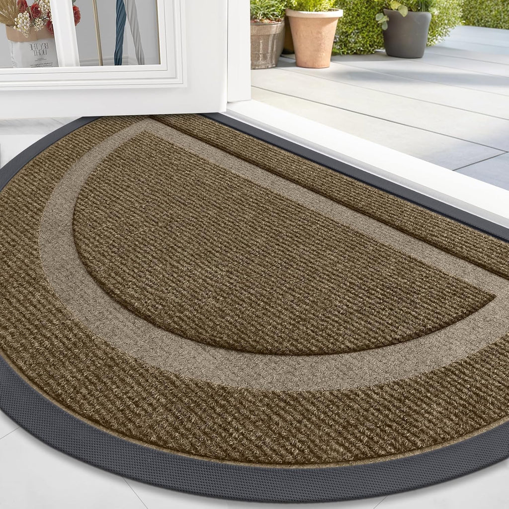 OLANLY Half Circle Door Mat Indoor Outdoor Entrance Welcome, Waterproof All-Season, All-Weather