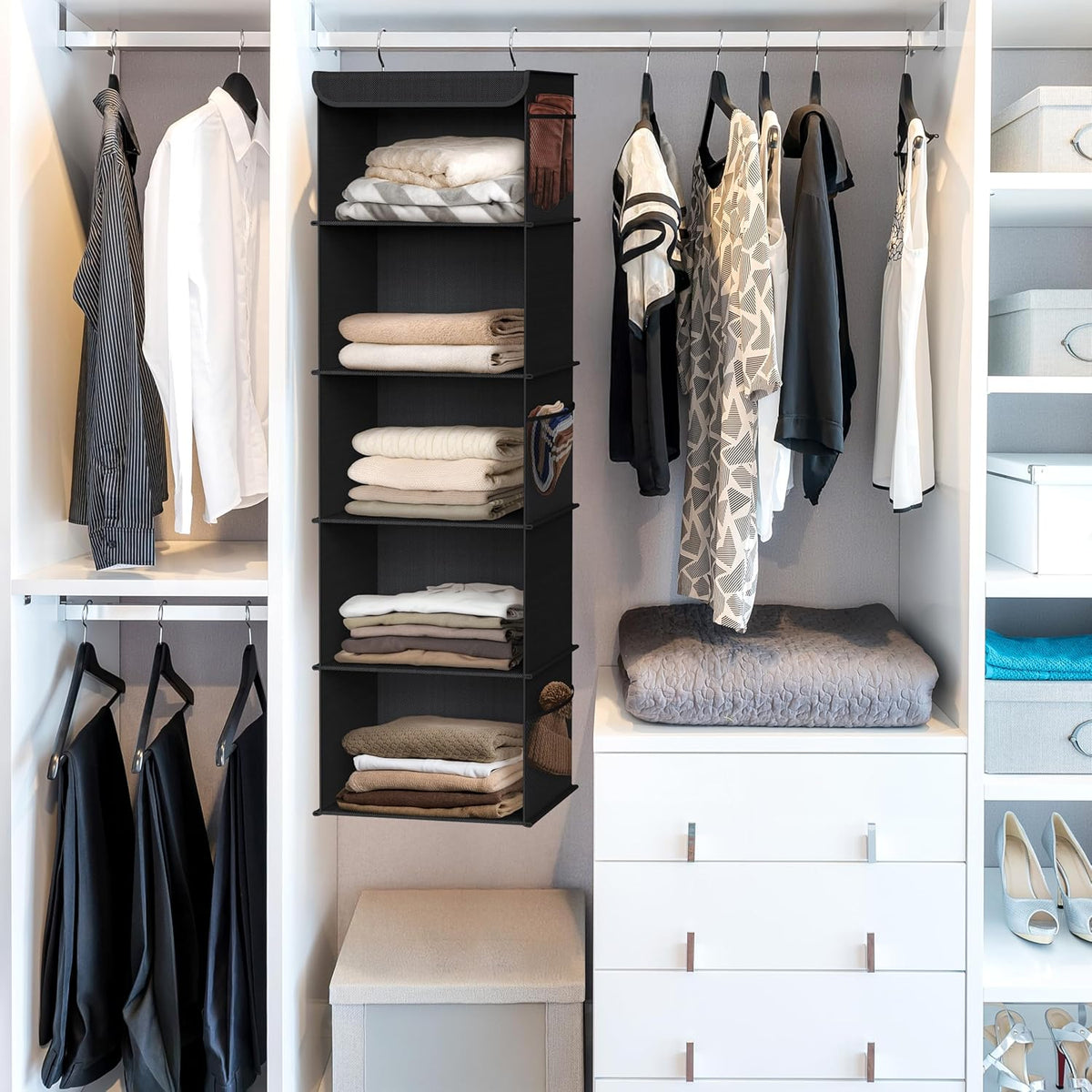 Simple Houseware 5 Shelf Hanging Closet Organizer, Black