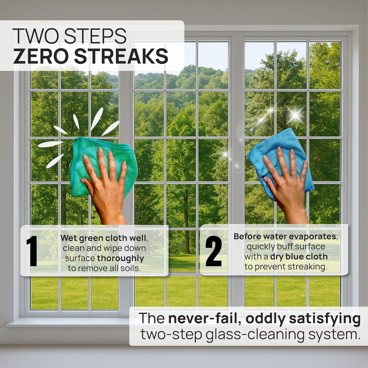 Claro 2 Step Glass Cleaning Cloth 8-Pack – Green Wet & Blue Dry Microfiber Towels Cleaning for