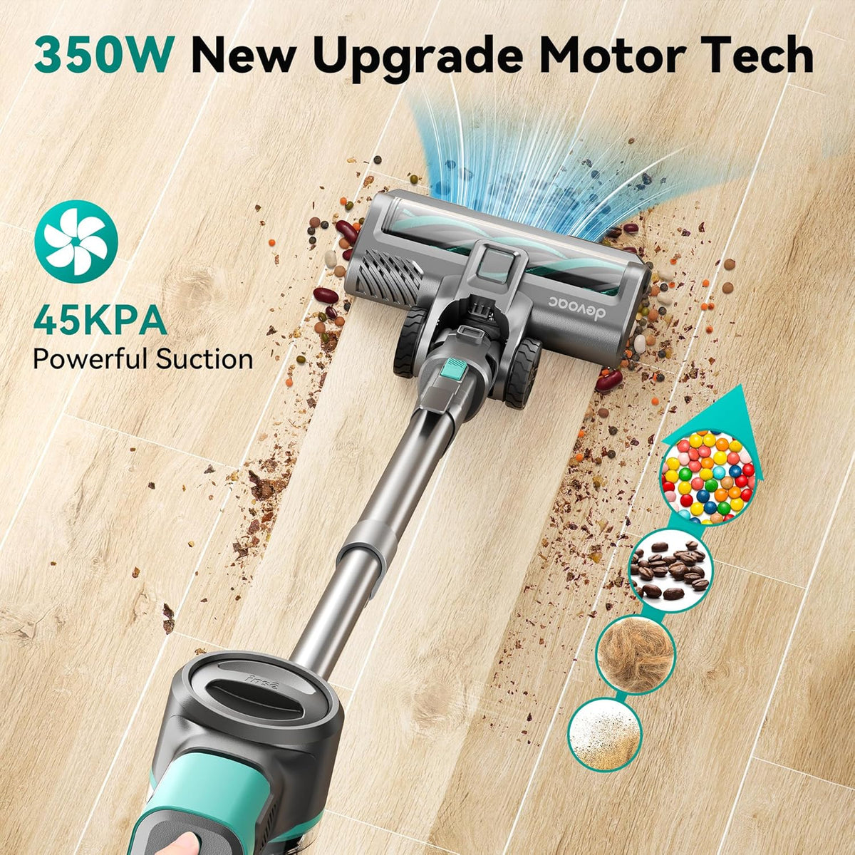 DEVOAC S10K Cordless Vacuum Cleaner, 45Kpa 50mins Lightweight Stick Vacuum with Powerful Suction