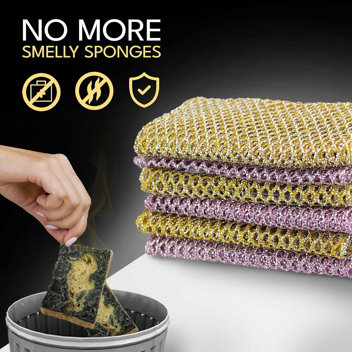 Heavy Duty Dish Scrubbers - Non Scratch Scouring Pads - Odorless and Long Lasting - Replace Sponges