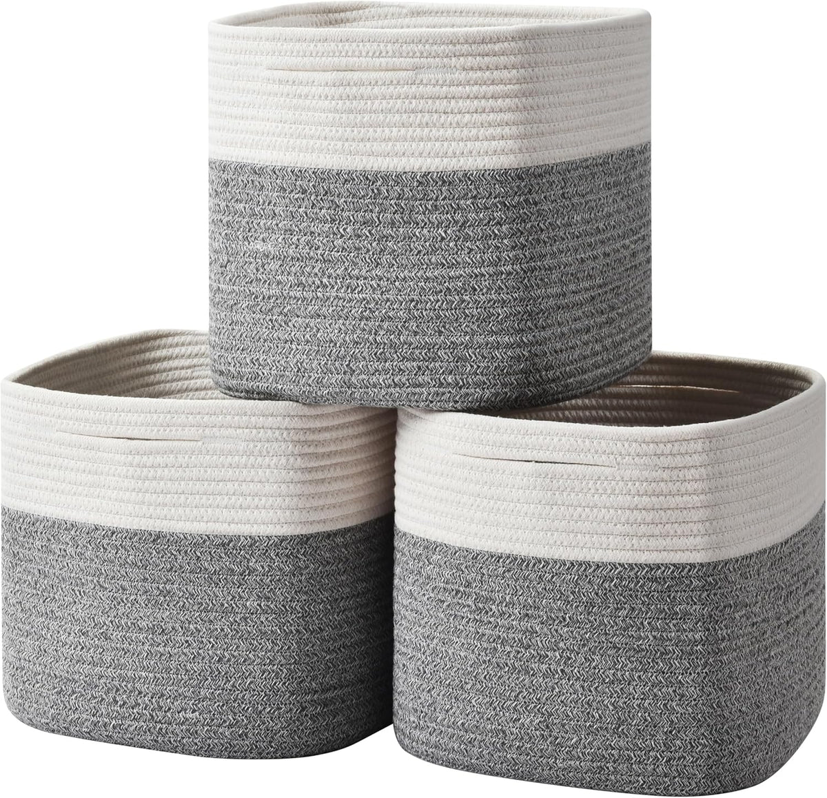 3 Pack Storage Cubes 11 Inch Cotton Rope Woven Baskets for Organizing Cube Bin Square Shelves